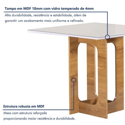 Mesa de Jantar 4 Lugares Carolina Espanha com Vidro Cinamomo/Off White/Cinza - Cel Móveis