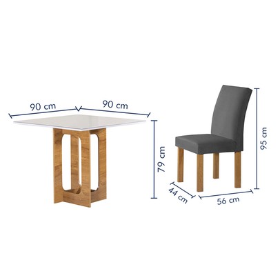Mesa de Jantar 4 Lugares Carolina Espanha com Vidro Cinamomo/Off White/Cinza - Cel Móveis
