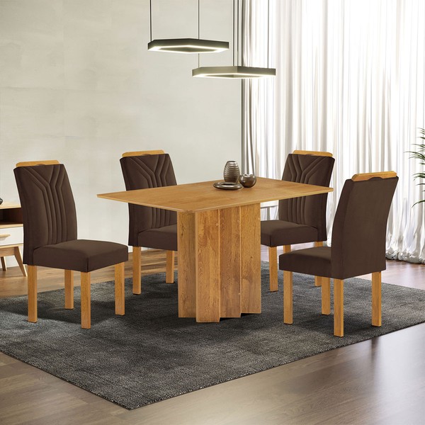 Mesa de Jantar 4 Lugares Lorena Londres Cinamomo/Marrom - Cel Móveis