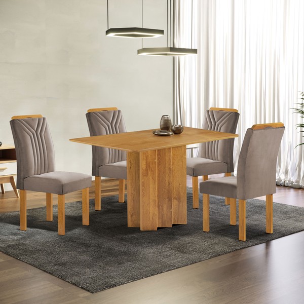 Mesa de Jantar 4 Lugares Lorena Londres Cinamomo/Bege Escuro - Cel Móveis