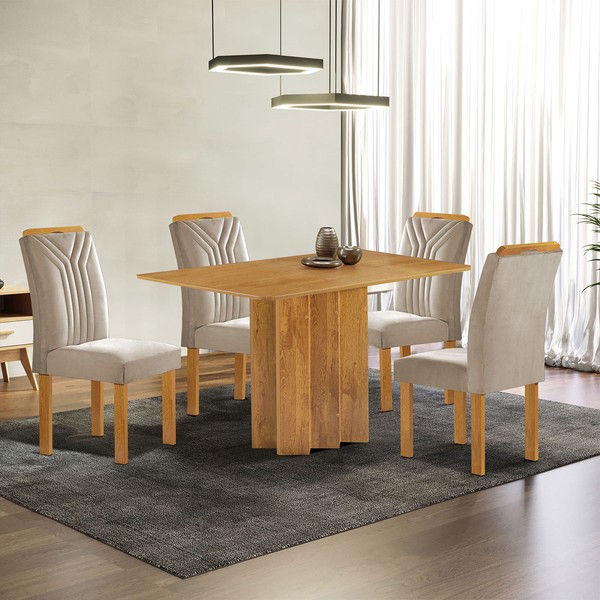 Mesa de Jantar 4 Lugares Lorena Londres Cinamomo/Bege Claro - Cel Móveis