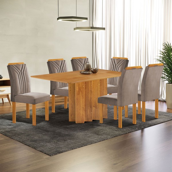 Mesa de Jantar 6 Lugares Lorena Celeste Cinamomo/Bege Escuro - Cel Móveis