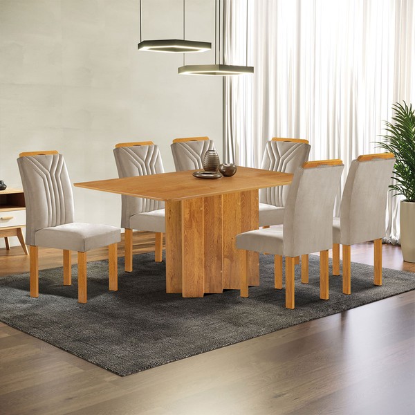 Mesa de Jantar 6 Lugares Lorena Celeste Cinamomo/Bege Claro - Cel Móveis