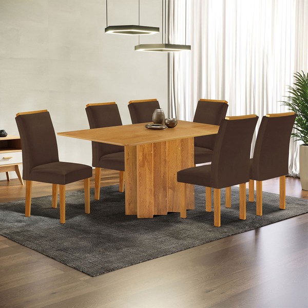 Mesa de Jantar 6 Lugares Lorena Luisa Cinamomo/Marrom - Cel Móveis