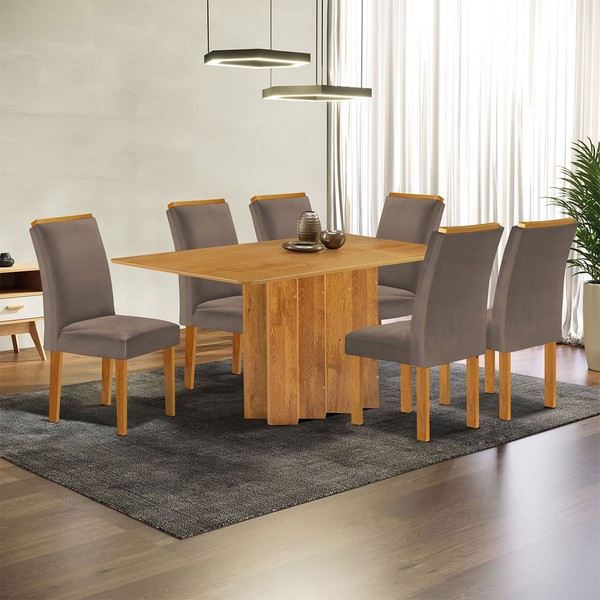 Mesa de Jantar 6 Lugares Lorena Luisa Cinamomo/Bege Escuro - Cel Móveis