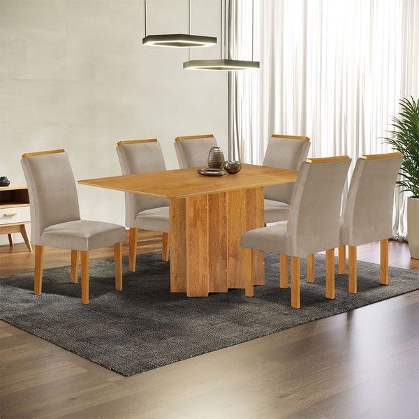 Mesa de Jantar 6 Lugares Lorena Luisa Cinamomo/Bege Claro - Cel Móveis