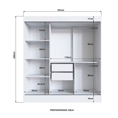 Guarda Roupa Casal Londres 3 Portas 2 Gavetas 100% Mdf Off White/Nogueira - Doripel Móveis