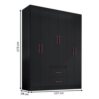 Guarda-Roupa Casal Sidney 6 Portas 2 Gavetas Preto - Doripel Móveis