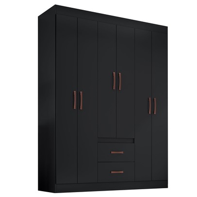 Guarda-Roupa Casal Riveira 6 Portas 2 Gavetas Preto - Doripel Móveis