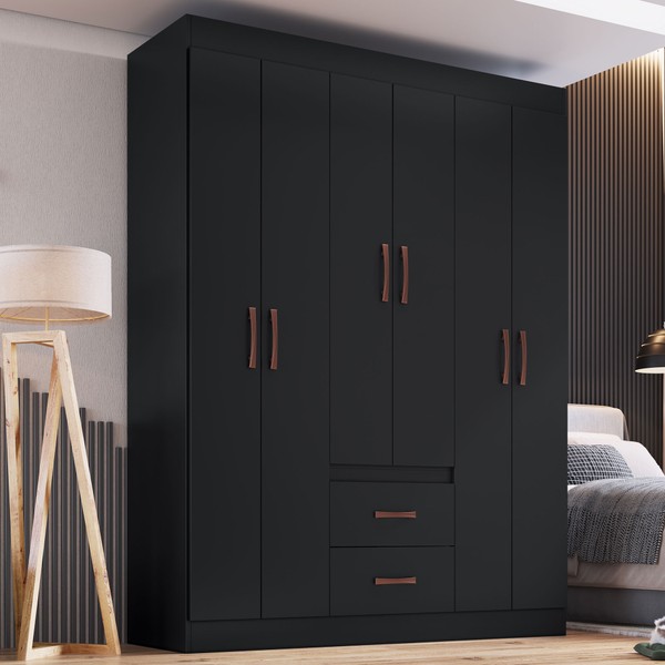 Guarda-Roupa Casal Riveira 6 Portas 2 Gavetas Preto - Doripel Móveis