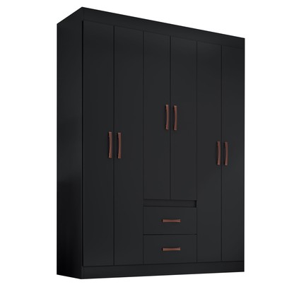 Guarda-Roupa Solteiro Montevidéu 6 Portas 2 Gavetas Preto - Doripel Móveis