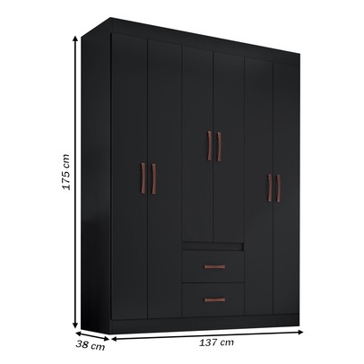 Guarda-Roupa Solteiro Montevidéu 6 Portas 2 Gavetas Preto - Doripel Móveis