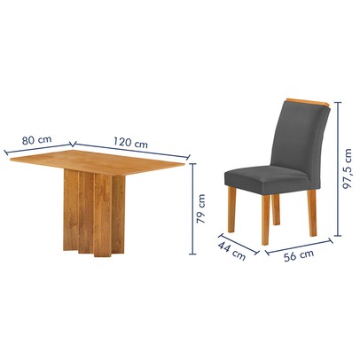 Mesa de Jantar 4 Lugares Lorena Luisa Cinamomo/Cinza - Cel Móveis