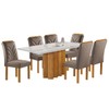 Mesa de Jantar 6 Lugares Dakota com Vidro Off White Cinamomo/Off White/Veludo Bege Escuro - Cel Móveis