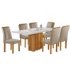 Mesa de Jantar 6 Lugares Dakota com Vidro Off White Cinamomo/Off White/Veludo Bege Claro - Cel Móveis