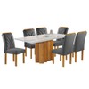 Mesa de Jantar 6 Lugares Dakota com Vidro Off White Cinamomo/Off White/Veludo Cinza - Cel Móveis