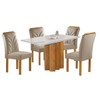 Mesa de Jantar 4 Lugares Lorena Carolina com Vidro Cinamomo/Off White/Bege Claro - Cel Móveis