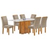 Mesa de Jantar 6 Lugares Lorena com Vidro Cinamomo/Off White/Bege Claro - Cel Móveis