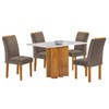 Mesa de Jantar 4 Lugares Lorena com Vidro Cinamomo/Off White/Bege Escuro
