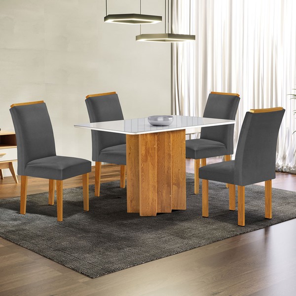 Mesa de Jantar 4 Lugares Lorena com Vidro Cinamomo/Off White/Cinza