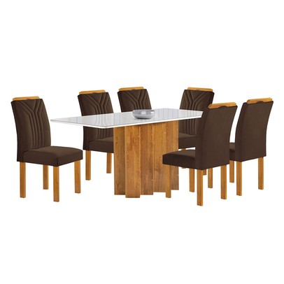 Mesa de Jantar 6 Lugares Lorena Londres com Vidro Cinamomo/Off White/Marrom - Cel Móveis