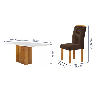 Mesa de Jantar 6 Lugares Lorena Londres com Vidro Cinamomo/Off White/Marrom - Cel Móveis