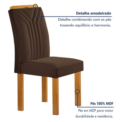 Mesa de Jantar 6 Lugares Lorena Londres com Vidro Cinamomo/Off White/Marrom - Cel Móveis