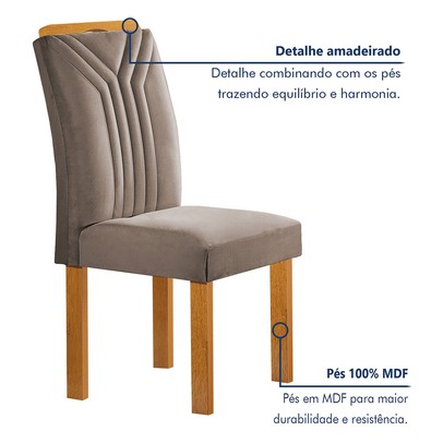 Mesa de Jantar 6 Lugares Lorena Londres com Vidro Cinamomo/Off White/Bege Escuro - Cel Móveis