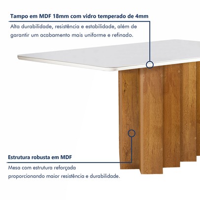 Mesa de Jantar 6 Lugares Lorena Londres com Vidro Cinamomo/Off White/Bege Escuro - Cel Móveis
