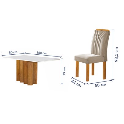 Mesa de Jantar 6 Lugares Lorena Londres com Vidro Cinamomo/Off White/Bege Claro - Cel Móveis