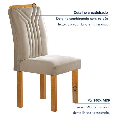 Mesa de Jantar 6 Lugares Lorena Londres com Vidro Cinamomo/Off White/Bege Claro - Cel Móveis