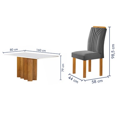 Mesa de Jantar 6 Lugares Lorena Londres com Vidro Cinamomo/Off White/Cinza - Cel Móveis