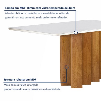 Mesa de Jantar 6 Lugares Lorena Londres com Vidro Cinamomo/Off White/Cinza - Cel Móveis