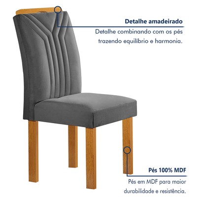 Mesa de Jantar 6 Lugares Lorena Londres com Vidro Cinamomo/Off White/Cinza - Cel Móveis