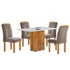 Mesa de Jantar 4 Lugares Lorena Londres com Vidro Cinamomo/Off White/Bege Escuro - Cel Móveis