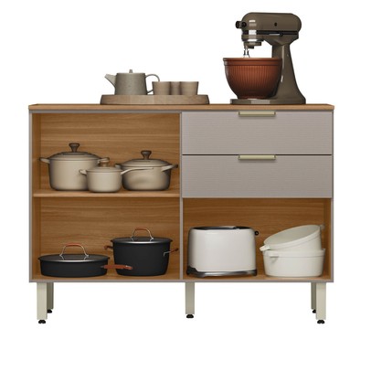 Balcão Cozinha Clarice 2 Portas 2 Gavetas Amêndola/Nude Prime Tx - Pnr Móveis