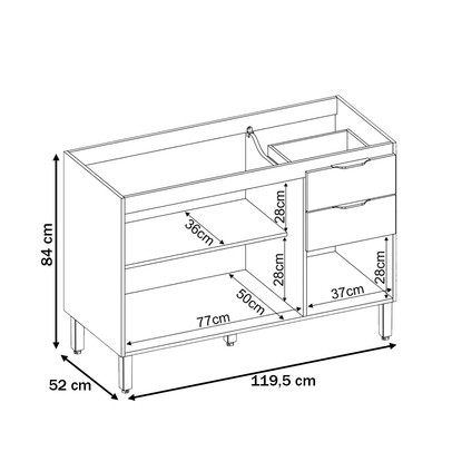 Balcão de Cozinha para Pia 120cm Sophia Amêndola/Nude Prime Tx - Pnr Móveis