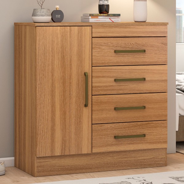 Cômoda Berlim 1 Porta 4 Gavetas Amêndola Touch - Pnr Móveis