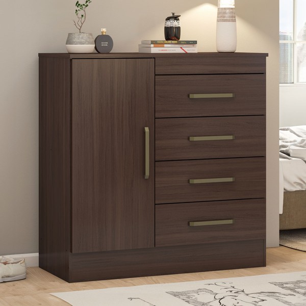 Cômoda Berlim 1 Porta 4 Gavetas Café Touch - Pnr Móveis