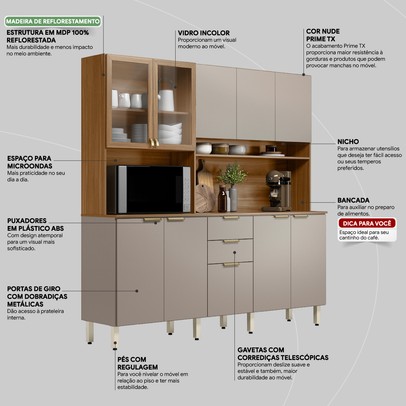 Cozinha Compacta Pitanga 10 Portas 2 Gavetas Amêndola Touch/Nude Prime Tx - Pnr Móveis