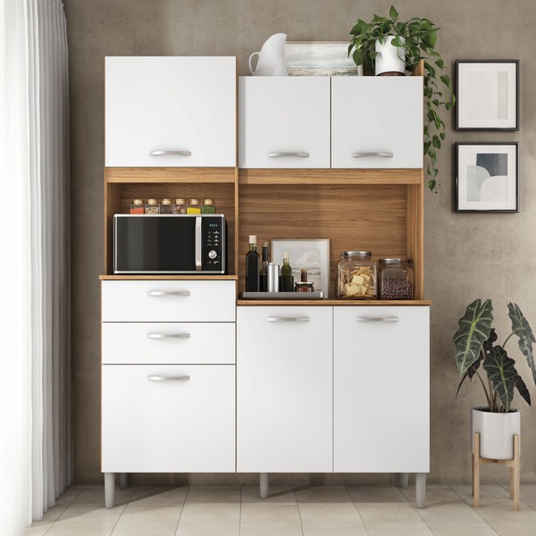 Cozinha Compacta Uruguai 6 Portas 2 Gavetas Amêndola/Branco - Pnr Móveis