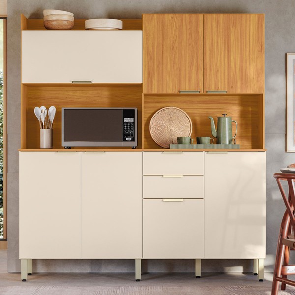 Cozinha Compacta Pomelo 7 Portas 2 Gavetas Cinamon/Off-White - Pnr Móveis