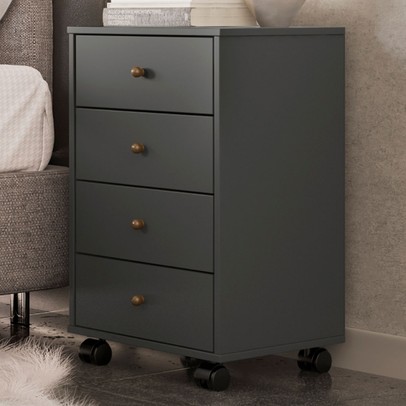 Gaveteiro Office Presidence 4 Gavetas Amêndola Touch/Grafito - Pnr Móveis