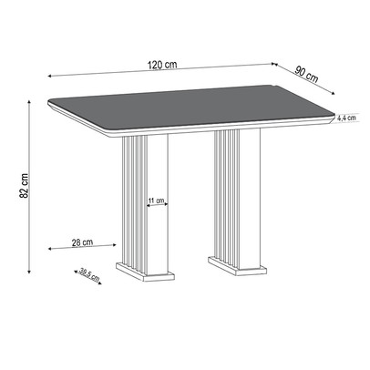 Mesa de Jantar 4 Lugares Madeline com Vidro Ripado Mel/Bege/Off White - Viero Móveis