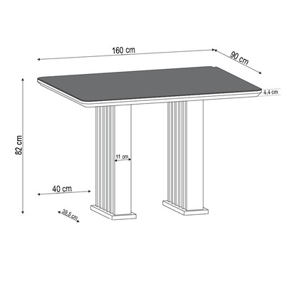 Mesa de Jantar 6 Lugares Platina com Vidro Ripado Mel/Bege/Off White - Viero Móveis