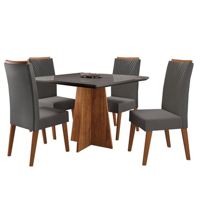 Mesa de Jantar 4 Lugares Venice com Vidro Mel/Cinza/Grafite - Viero Móveis