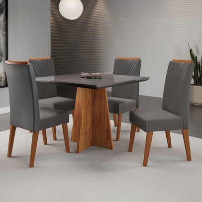 Mesa de Jantar 4 Lugares Venice com Vidro Mel/Cinza/Grafite - Viero Móveis