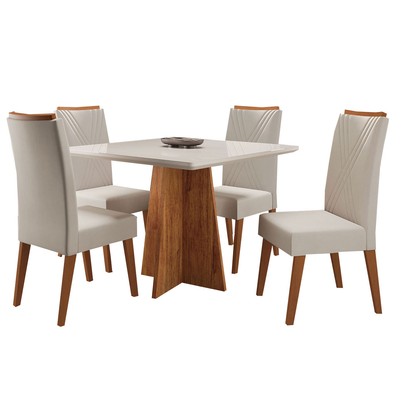 Mesa de Jantar 4 Lugares Venice com Vidro Mel/Bege/Off White - Viero Móveis