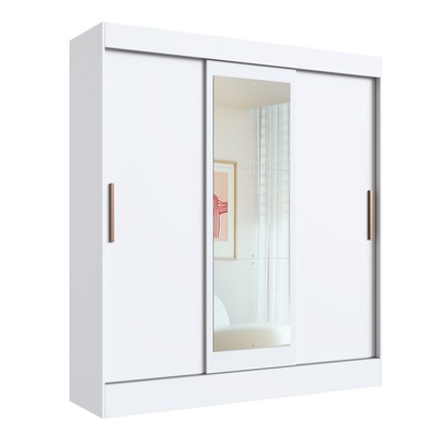 Guarda-Roupa Casal Londres 3 Portas 2 Gavetas com Espelho 100% Mdf Branco - Doripel Móveis