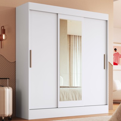 Guarda-Roupa Casal Londres 3 Portas 2 Gavetas com Espelho 100% Mdf Branco - Doripel Móveis